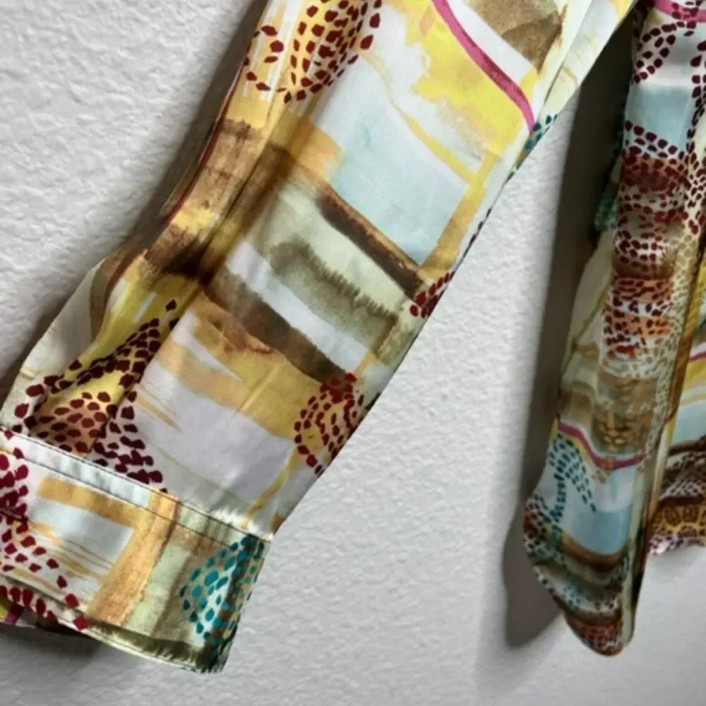 Susan Graver Luxe Print Tunic L Silky Button Front Top - Picture 4 of 9